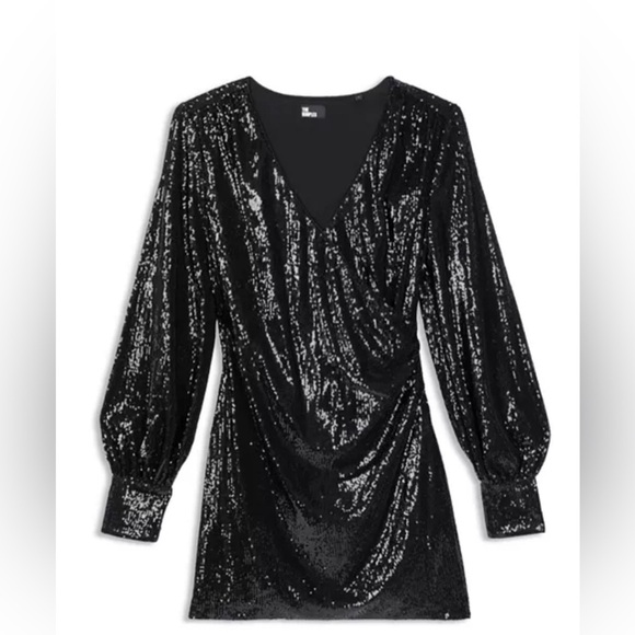 NWT The Kooples Black Sequin Draped Mini Dress - Picture 2 of 10